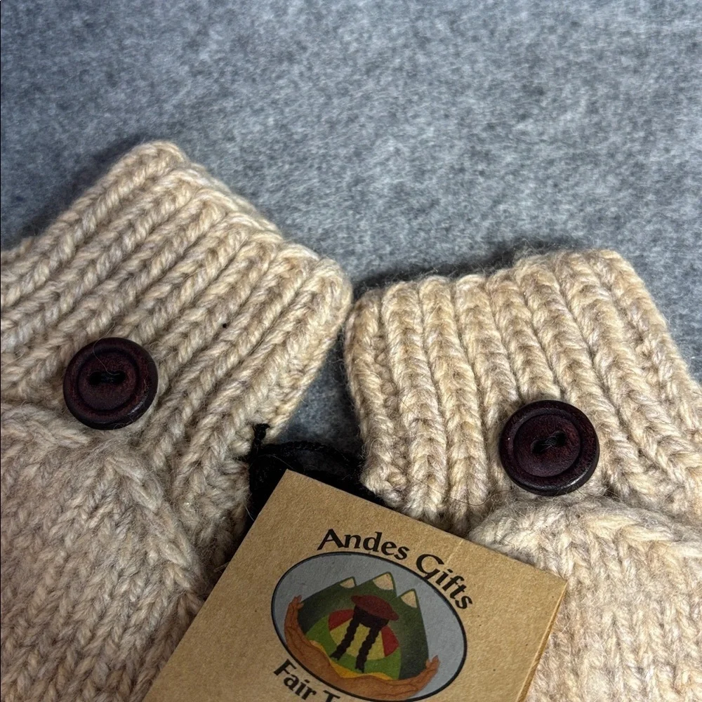 Andes Gifts Alpaca Cozy Knit mitten  Gloves - Cream marbled mitten gloves